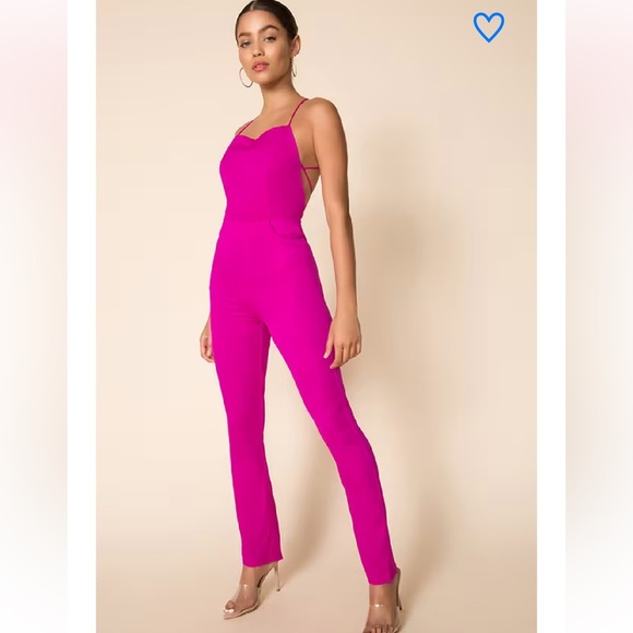 New Superdown Livie pink satin tie open back jumpsuit size Small - Picture 1 of 13